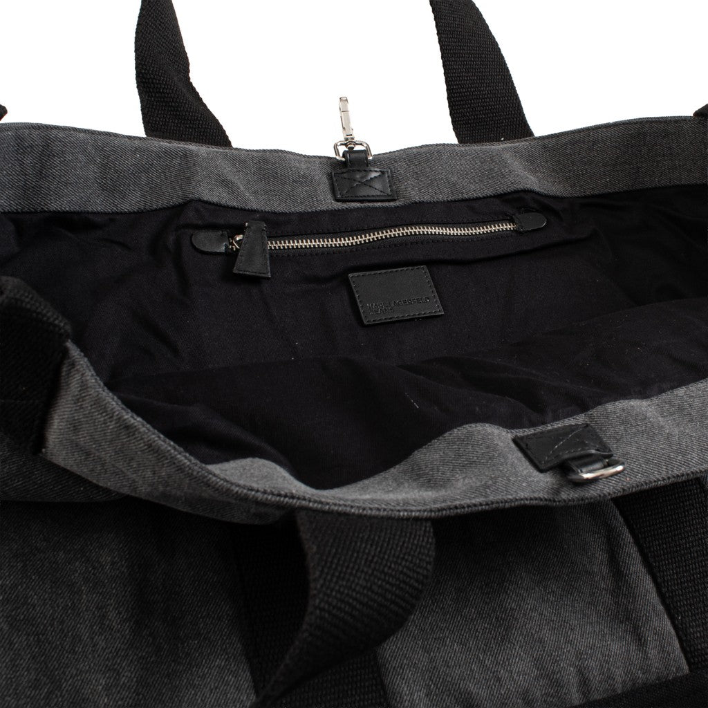 Karl Lagerfeld Tweekleurige shopper met haaksluiting en bedrukt logo – Zwart