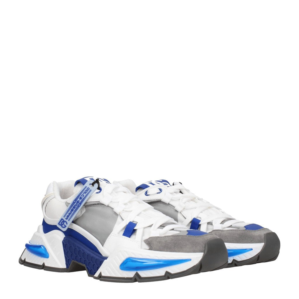 Dolce & Gabbana Sneakers van leer, suède en stof met hak – Wit / Blauw