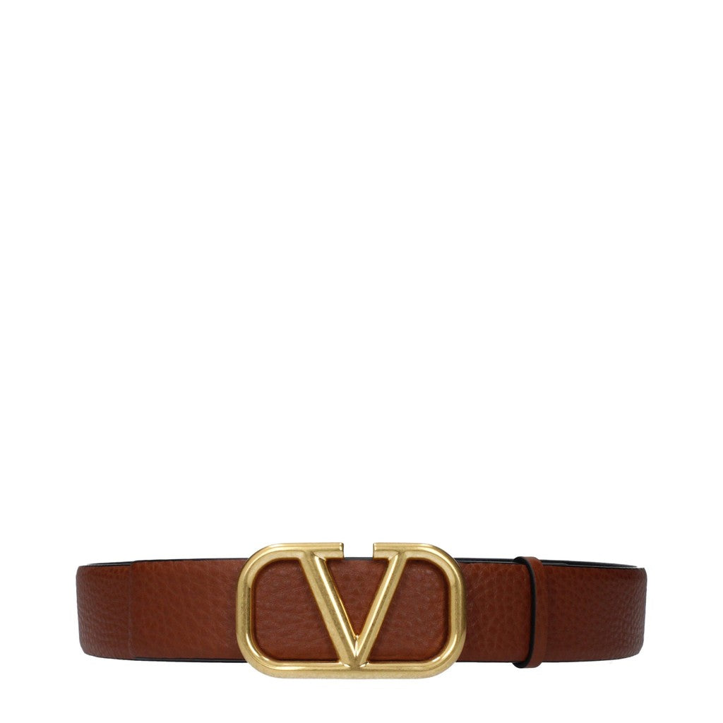 Valentino Garavani Leren riem met goudkleurige details – Bruin / Zwart