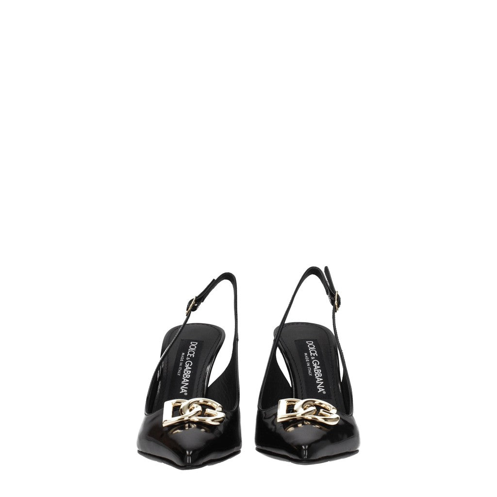 Dolce & Gabbana Leren pumps met goudkleurige details – Zwart