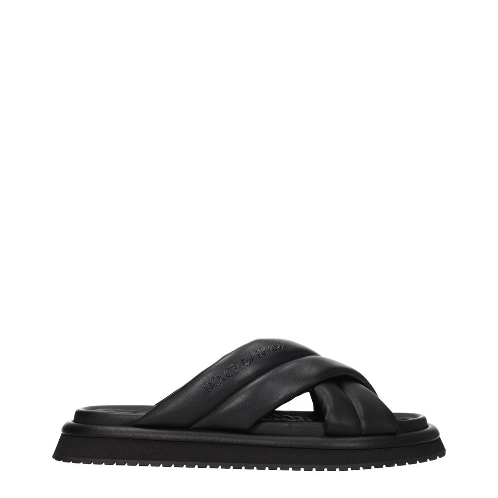 Dolce & Gabbana Leren sandalen met rubberen zool – Zwart