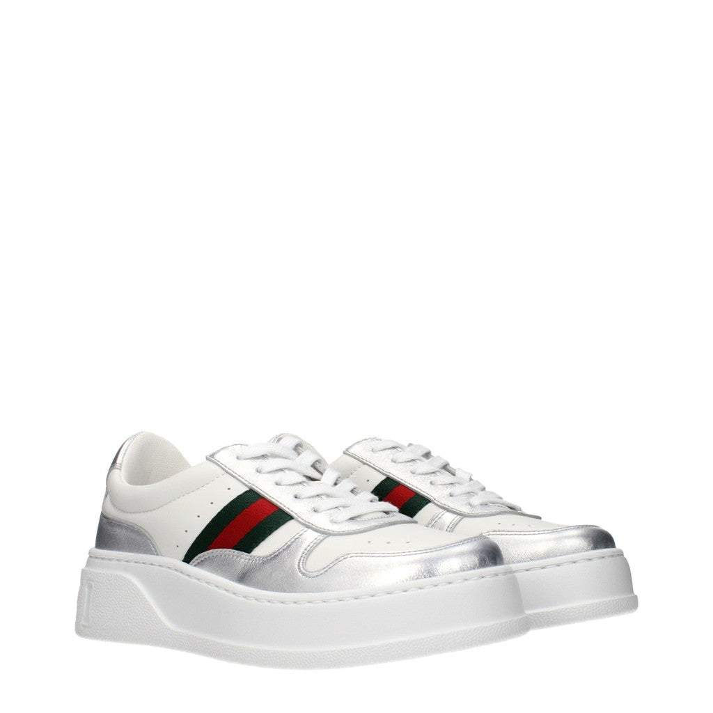 Gucci Sneakers van leer en stof met zilveren detail – Wit / Zilver