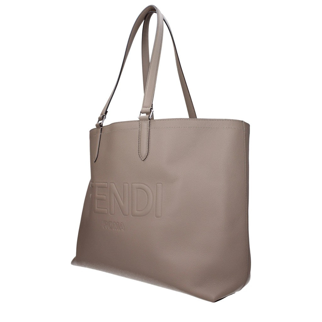 Fendi Leren shopper met palladiumkleurige details – Taupe