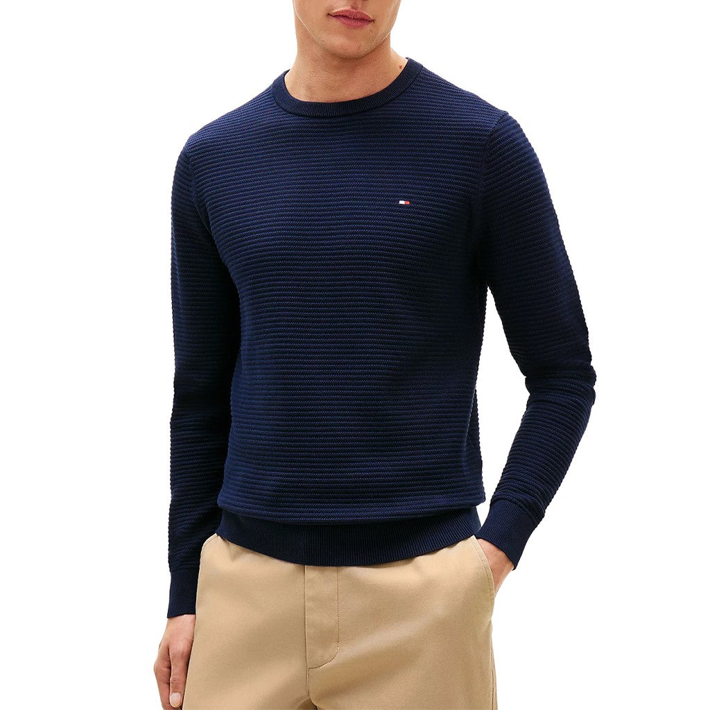 Tommy Hilfiger Effen trui met ronde hals en geborduurd logo – Marineblauw