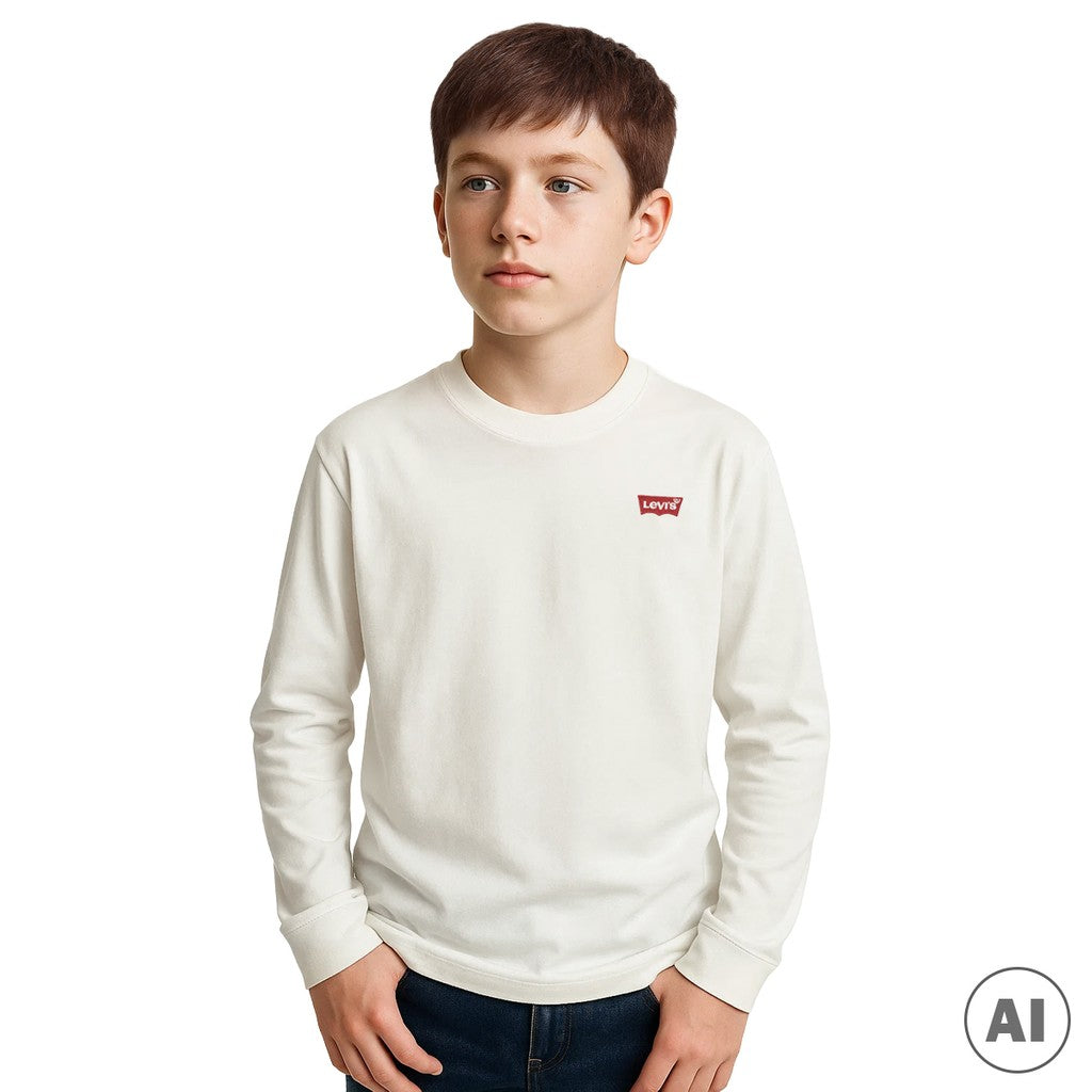 Levi's Kids T-shirt met lange mouwen en geborduurd logo – Wit