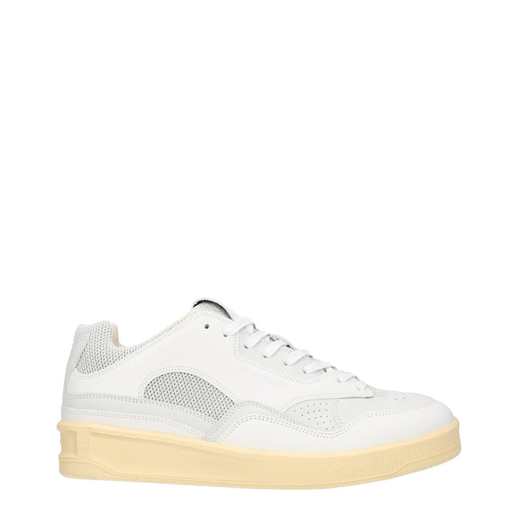 Jil Sander Low-Top Sneakers van leer, suède en textiel – Wit / Grijs