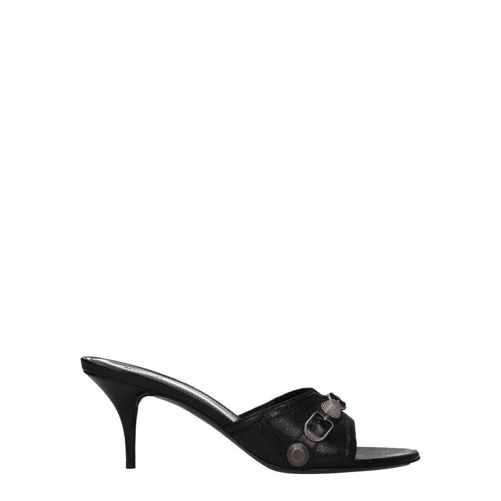Balenciaga Cagole Leren sandalen met zilveren details – Zwart