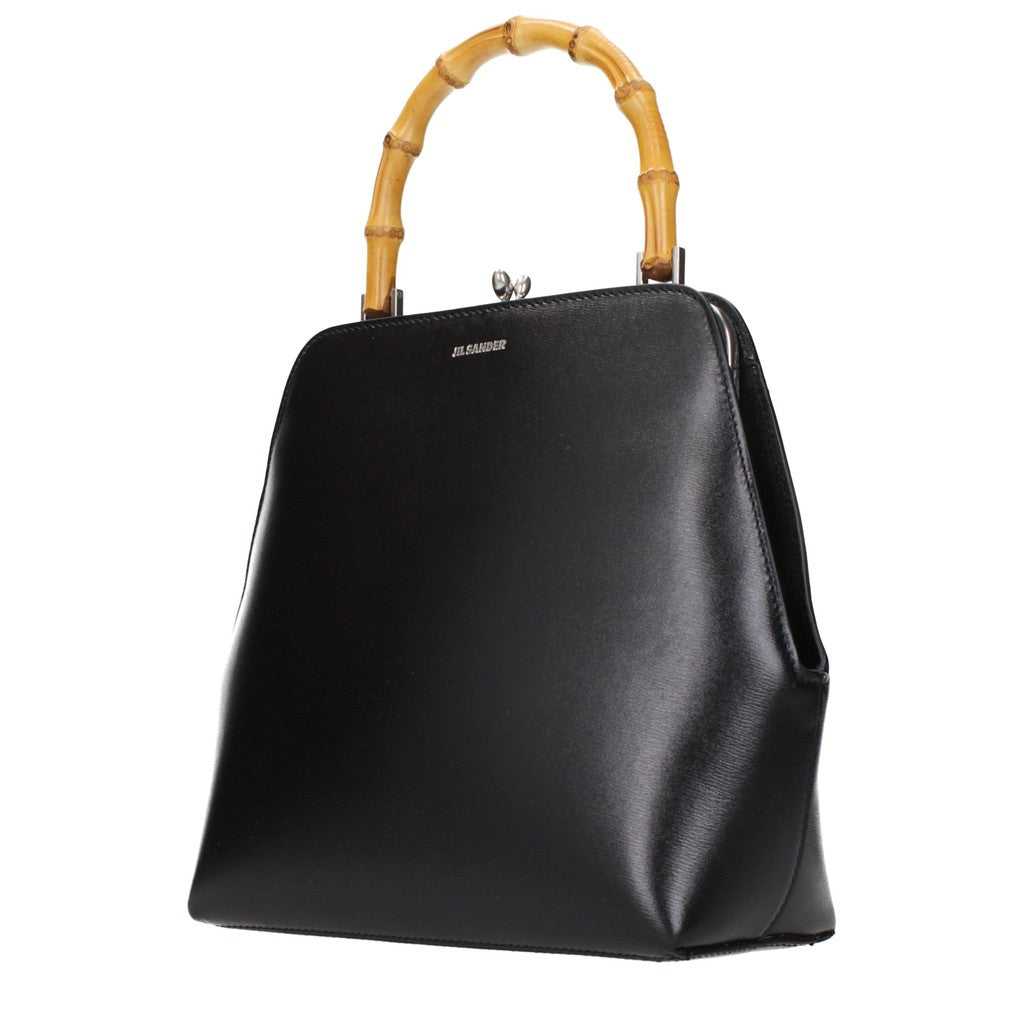 Jil Sander Goji Bamboo Square Handtas met clips-sluiting – Zwart