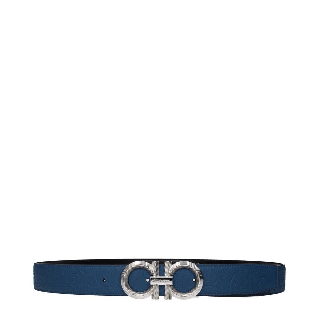 Salvatore Ferragamo Leren riem met zilverkleurige details – Blauw / Zwart