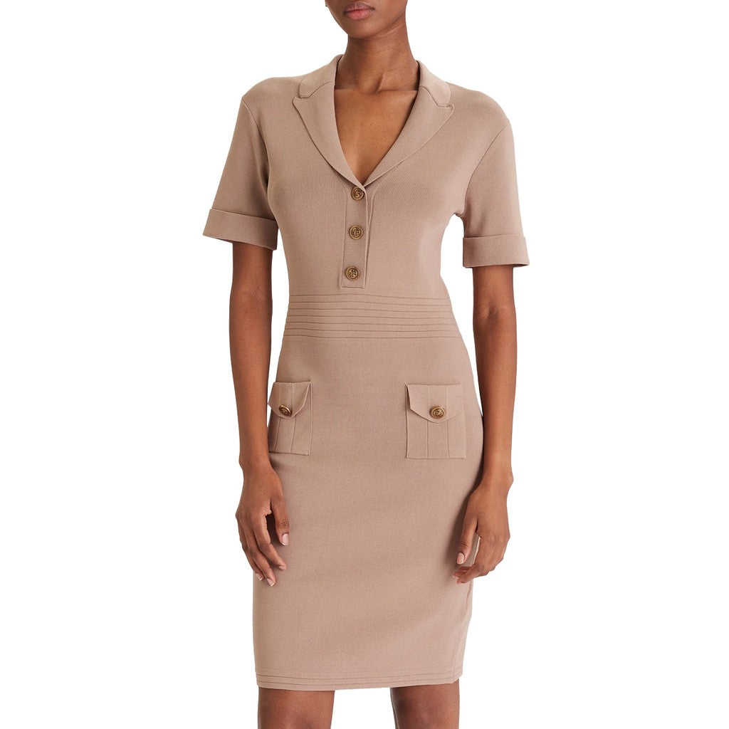 Guess Knielange jurk met V-hals – Beige