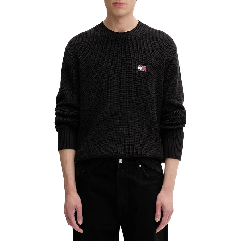 Tommy Jeans Regular Fit Trui met ronde hals en geborduurd logo – Zwart