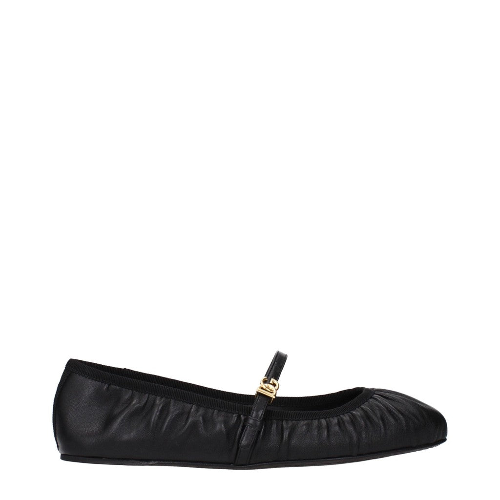 Dolce & Gabbana Ballerina's van leer en stof – Zwart