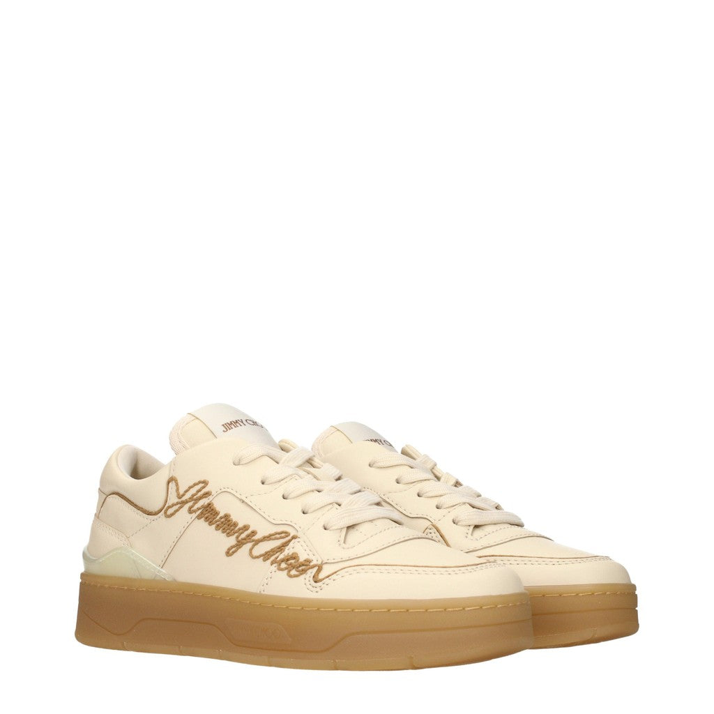 Jimmy Choo Florent Sneakers met vetersluiting en ronde neus – Beige