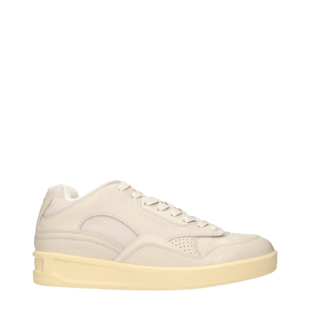 Jil Sander Sneakers van leer en stof met vetersluiting – Beige