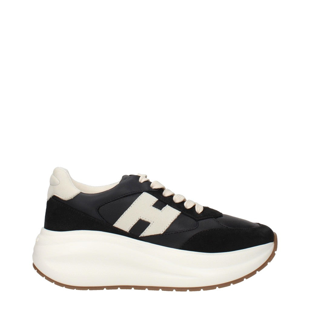 Hogan H696 Sneakers van leer en suède met plateauzool – Zwart / Beige