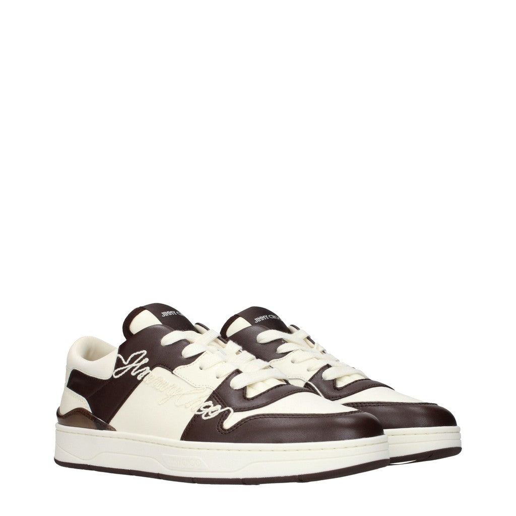 Jimmy Choo Florent Sneakers met vetersluiting en ronde neus – Beige / Bruin