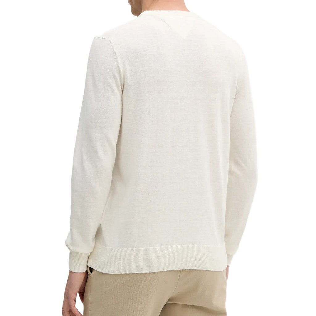 Tommy Hilfiger Effen trui met ronde hals en logo – Wit