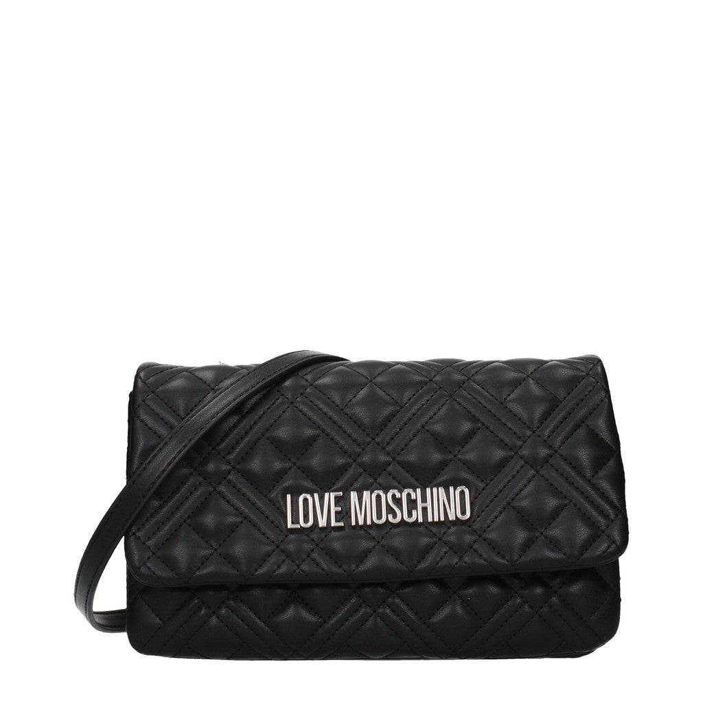 Love Moschino Platte crossbodytas met drie vakken – Zwart / Zilver