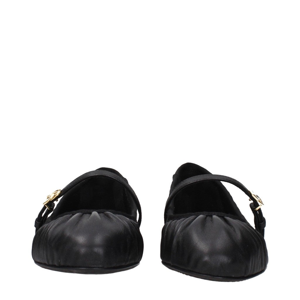 Dolce & Gabbana Ballerina's van leer en stof – Zwart