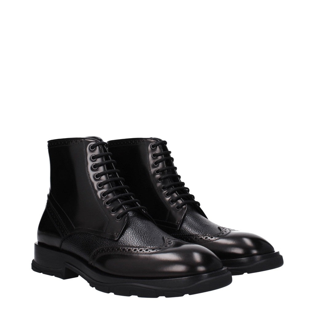 Alexander McQueen Leren boots met rubberen zool – Zwart