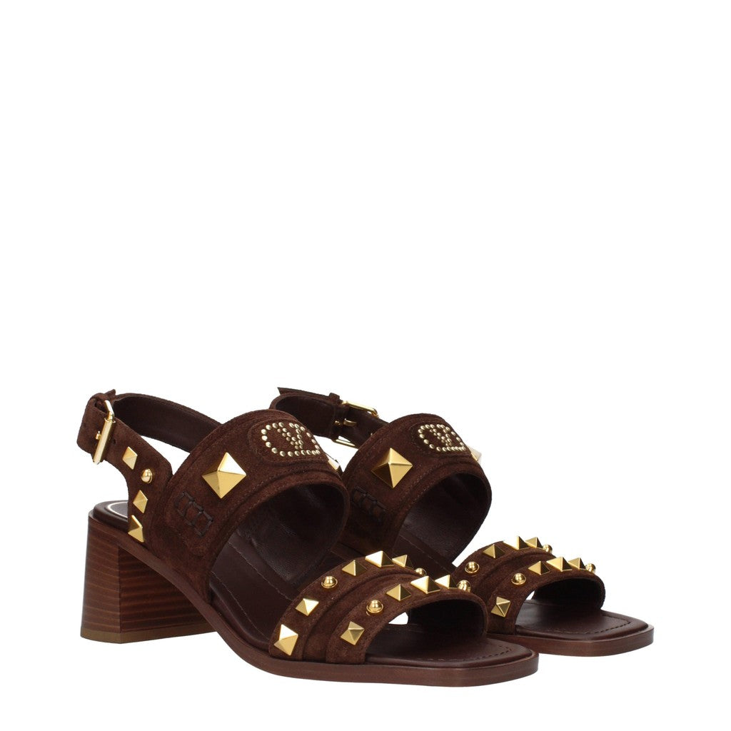 Valentino Garavani Sandalen met hak en goudkleurige details – Bruin