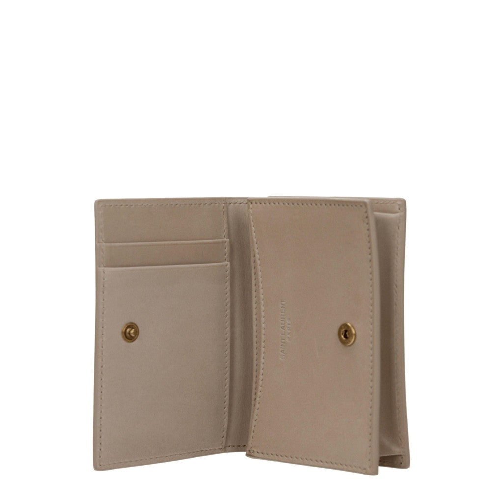 Saint Laurent Leren kaarthouder met drie vakken – Beige