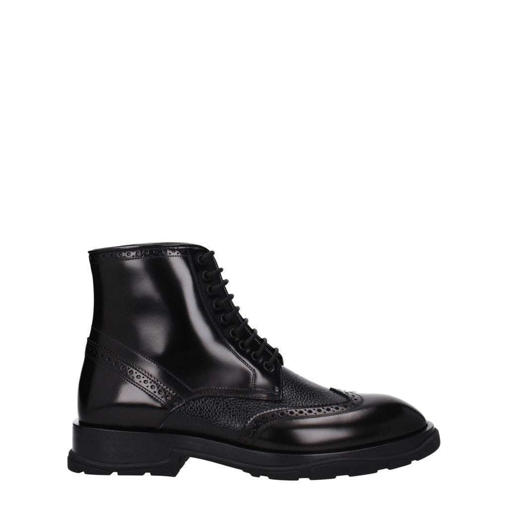Alexander McQueen Leren boots met rubberen zool – Zwart