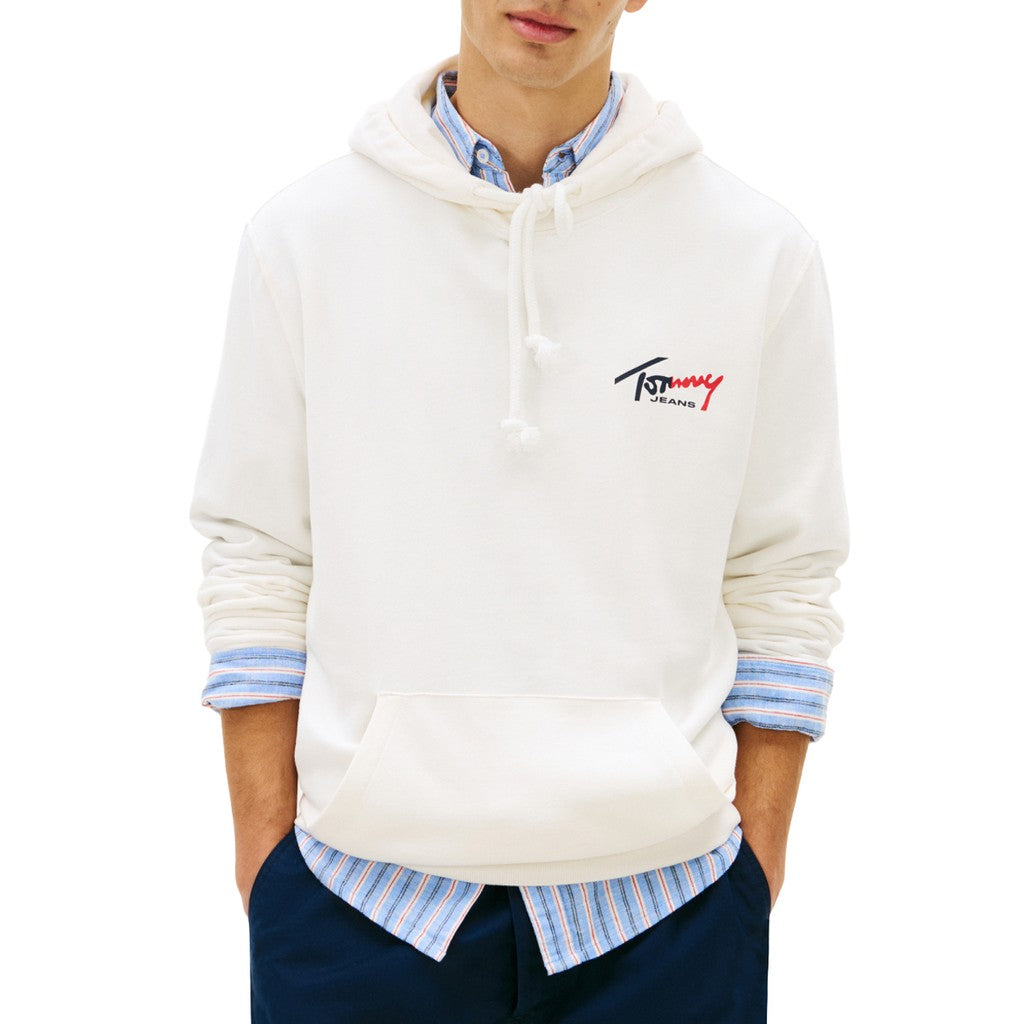 Tommy Jeans Regular Fit Hoodie van geborstelde stof met bedrukt logo – Ecru