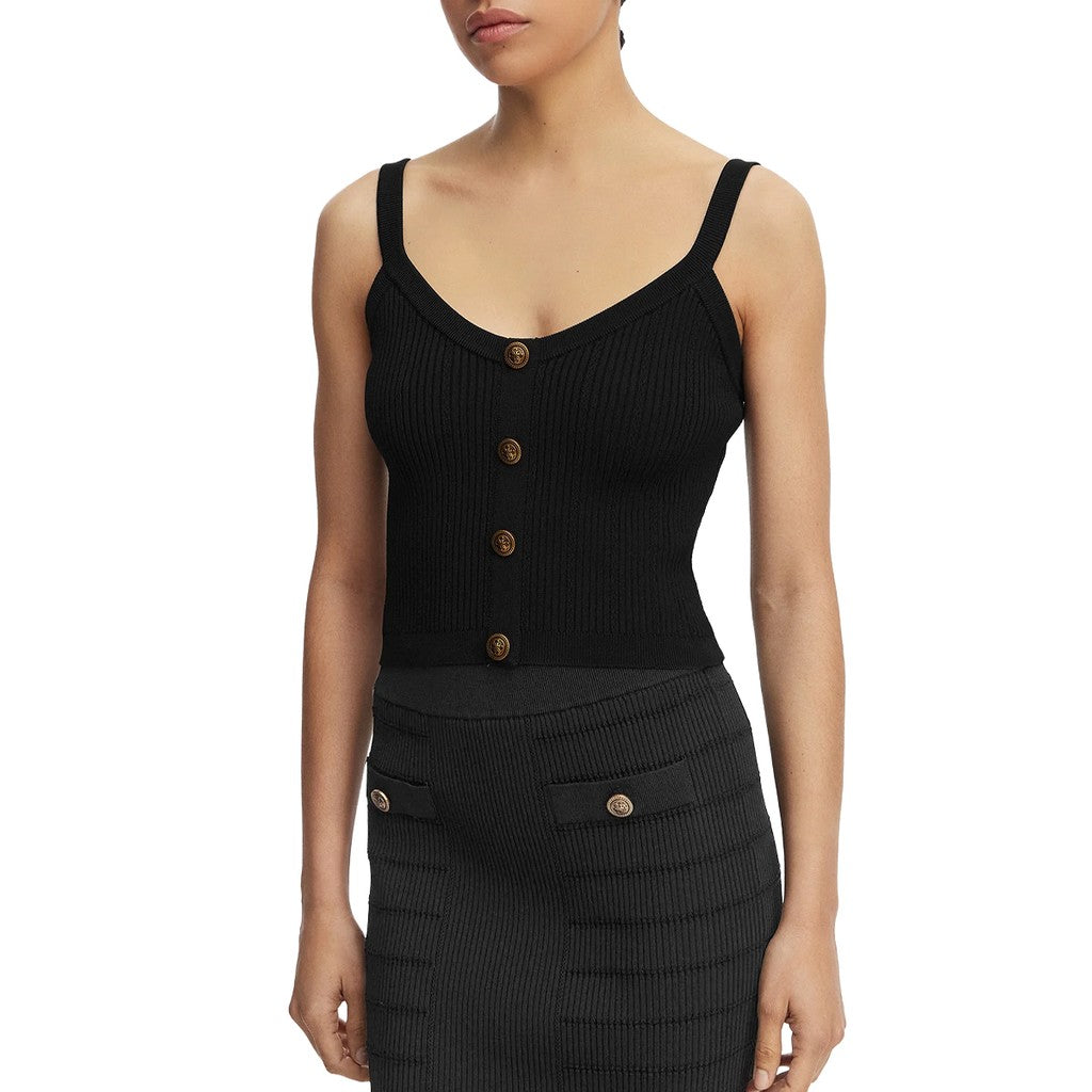 Guess Top met V-hals en schouderbandjes – Zwart