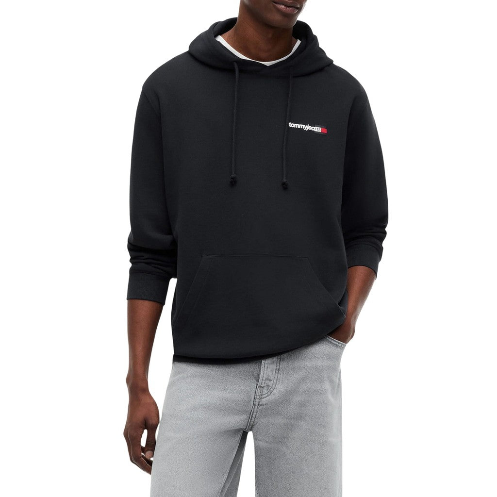 Tommy Jeans Regular Fit Hoodie van geborstelde stof met bedrukt logo – Zwart