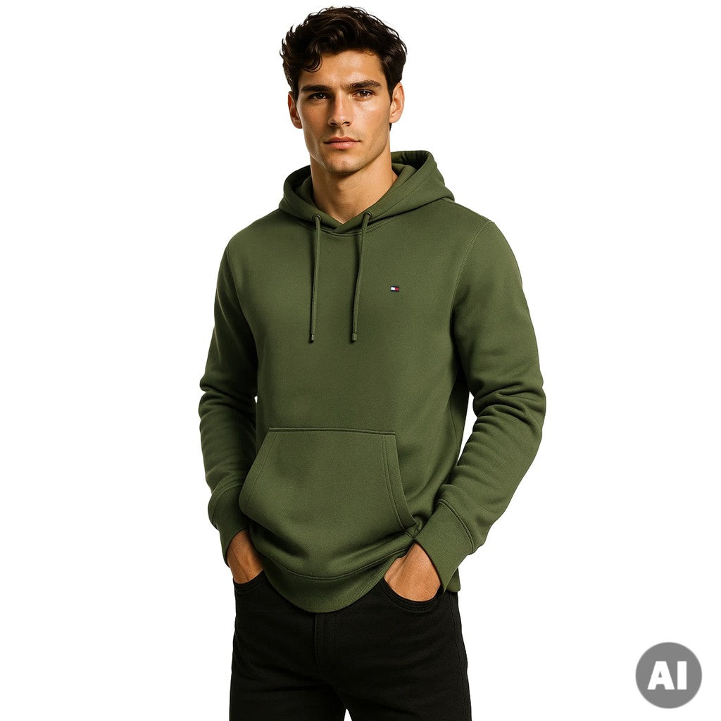 Tommy Hilfiger Badstof hoodie – Olijfgroen