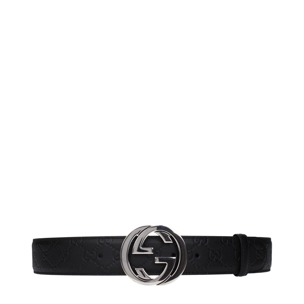 Gucci Brede leren riem met palladiumkleurige details – Zwart