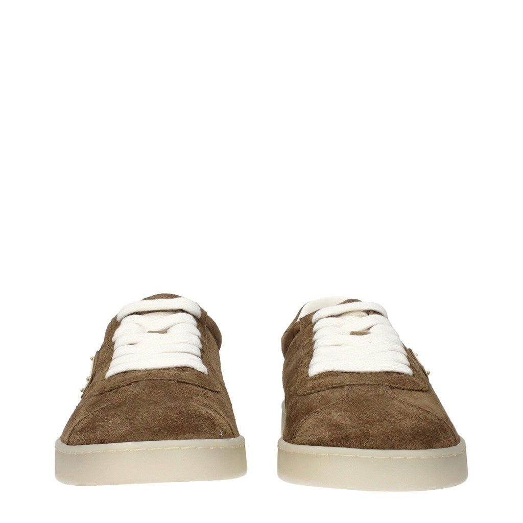 Prada Lane Suède sneakers met goudkleurige details – Bruin