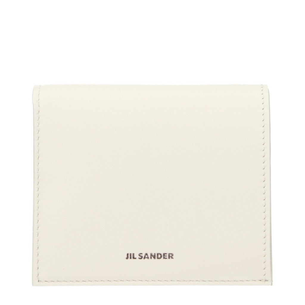 Jil Sander Leren portemonnee met 6 kaarthouders en drukknoop – Wit