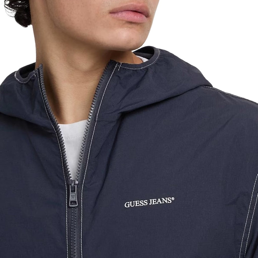 Guess Lichte jas met capuchon en ritssluiting – Blauw