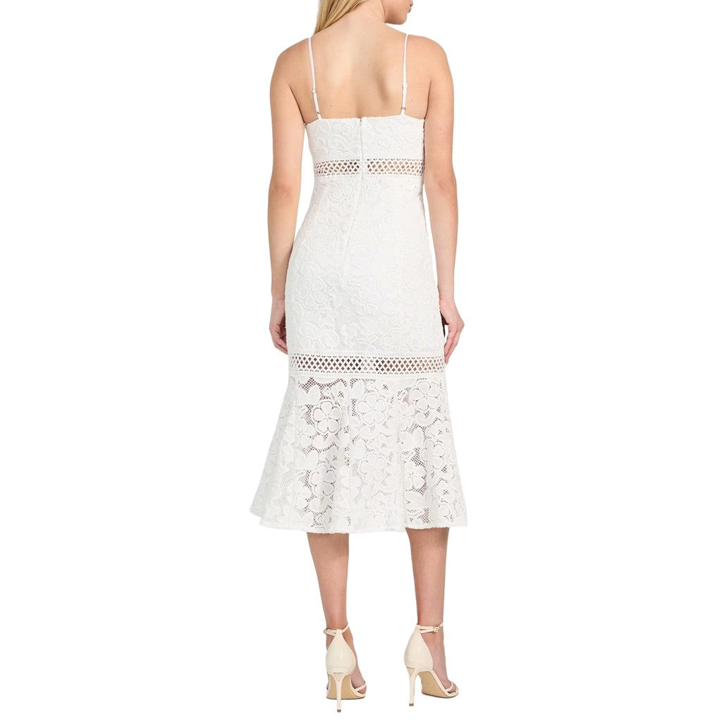 Guess Knielange jurk met V-hals en schouderbandjes – Wit