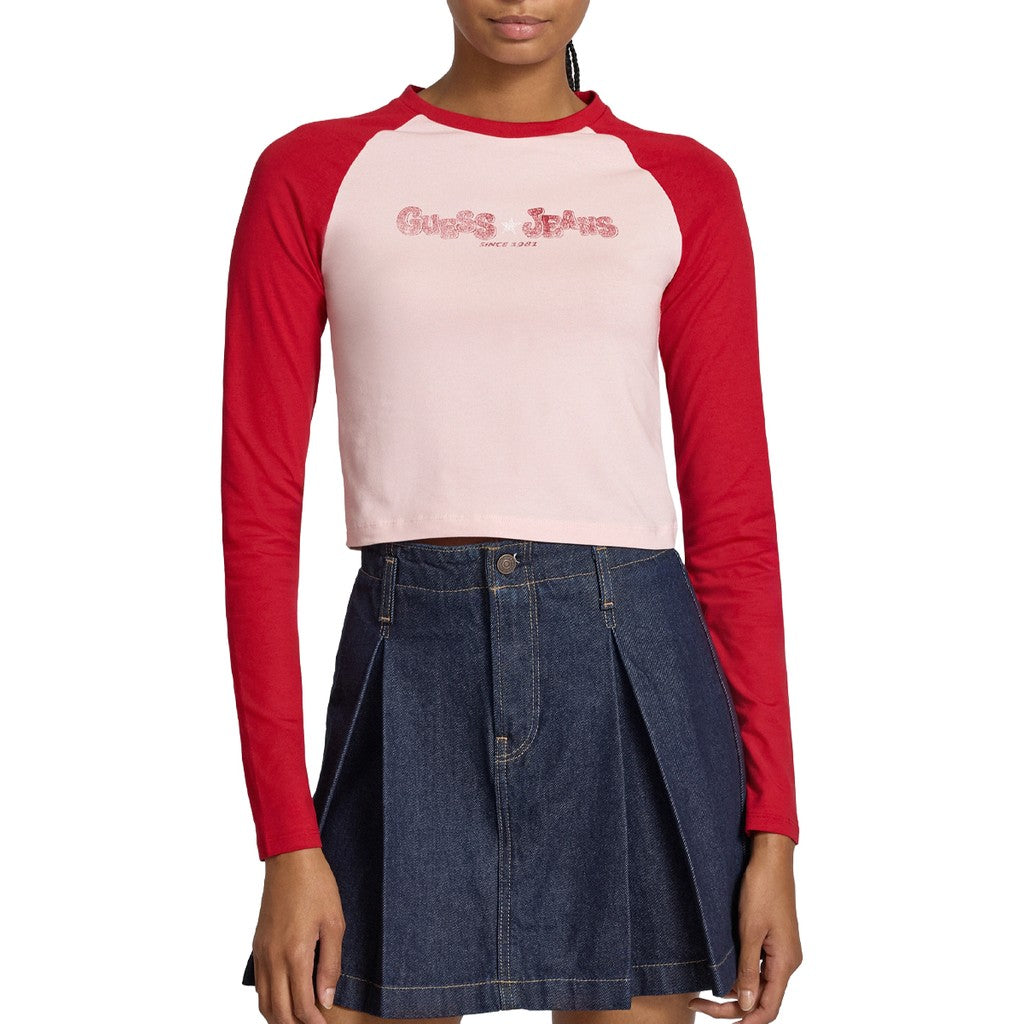 Guess T-shirt met lange mouwen en logoprint – Rood