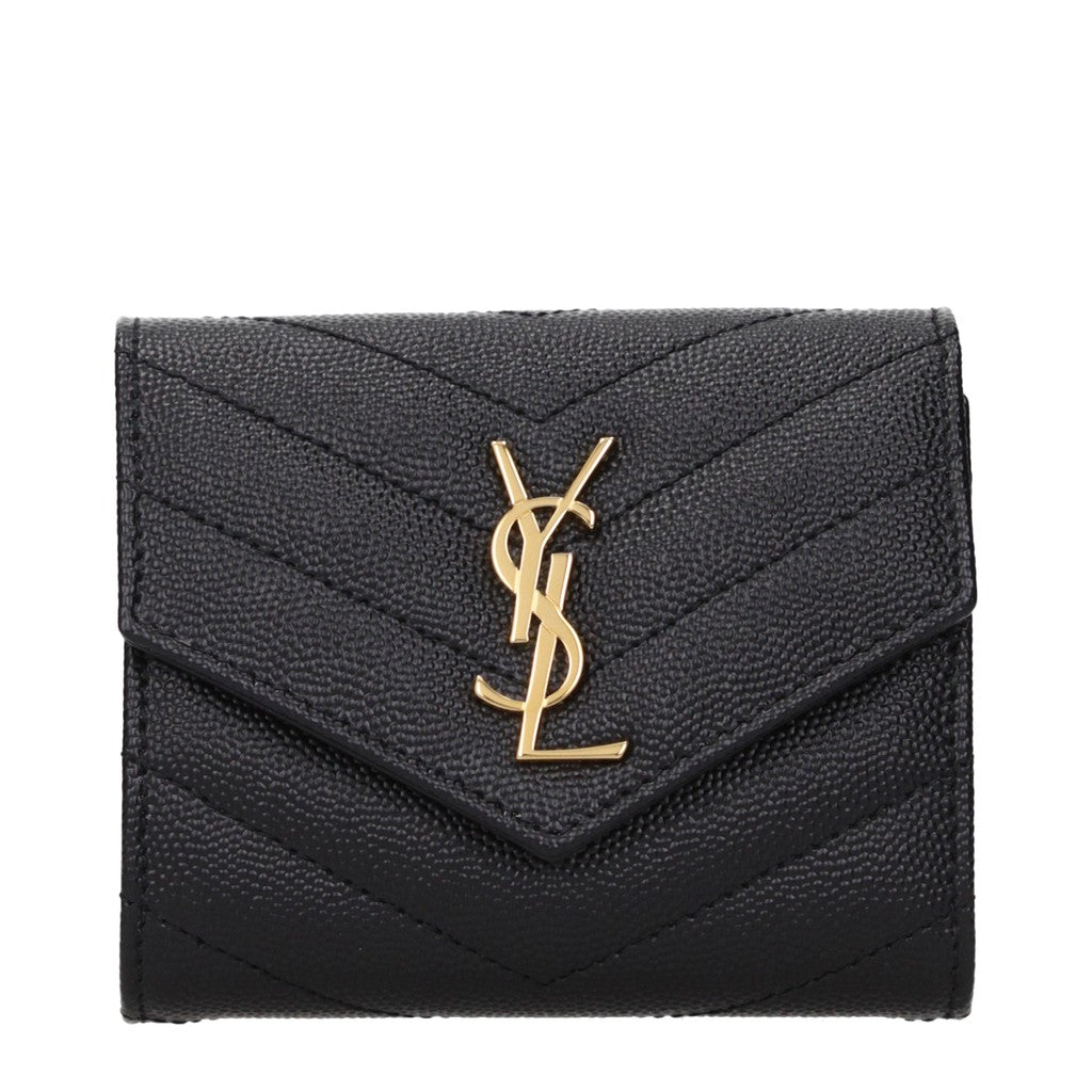 Saint Laurent Kleine portemonnee met drukknoopsluiting – Zwart