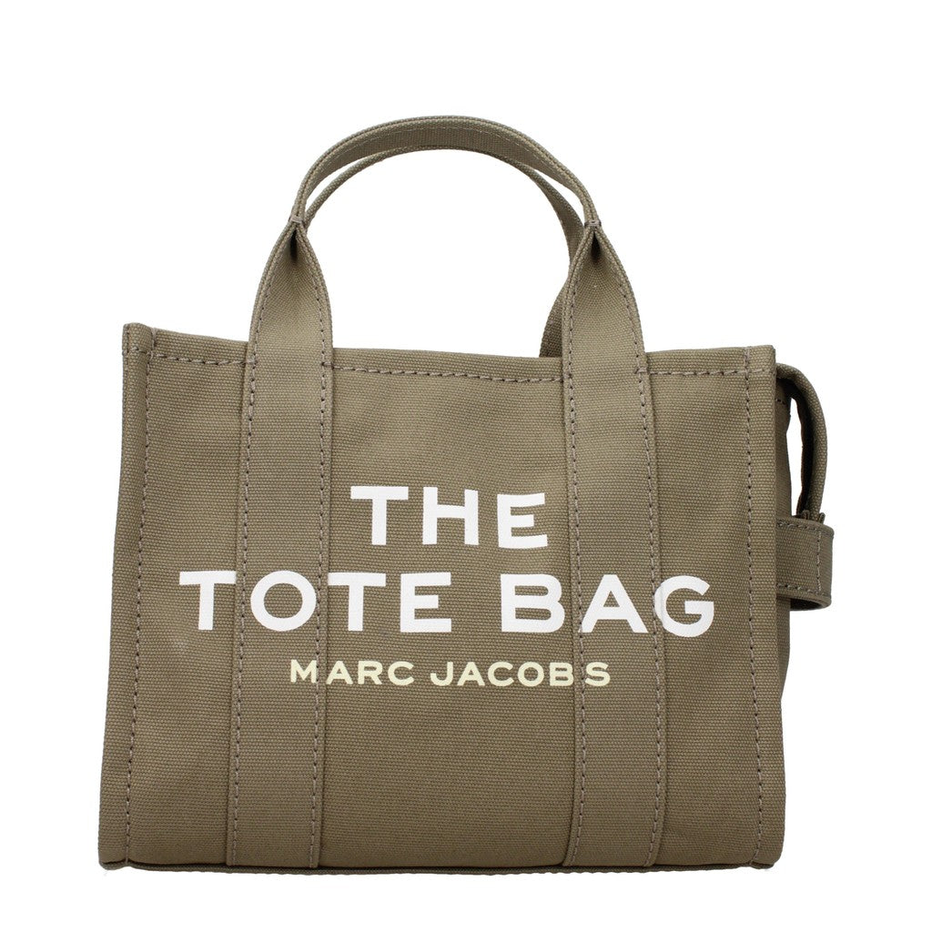 Marc Jacobs The Tote Shopper van leer en stof, compact – Olijfgroen