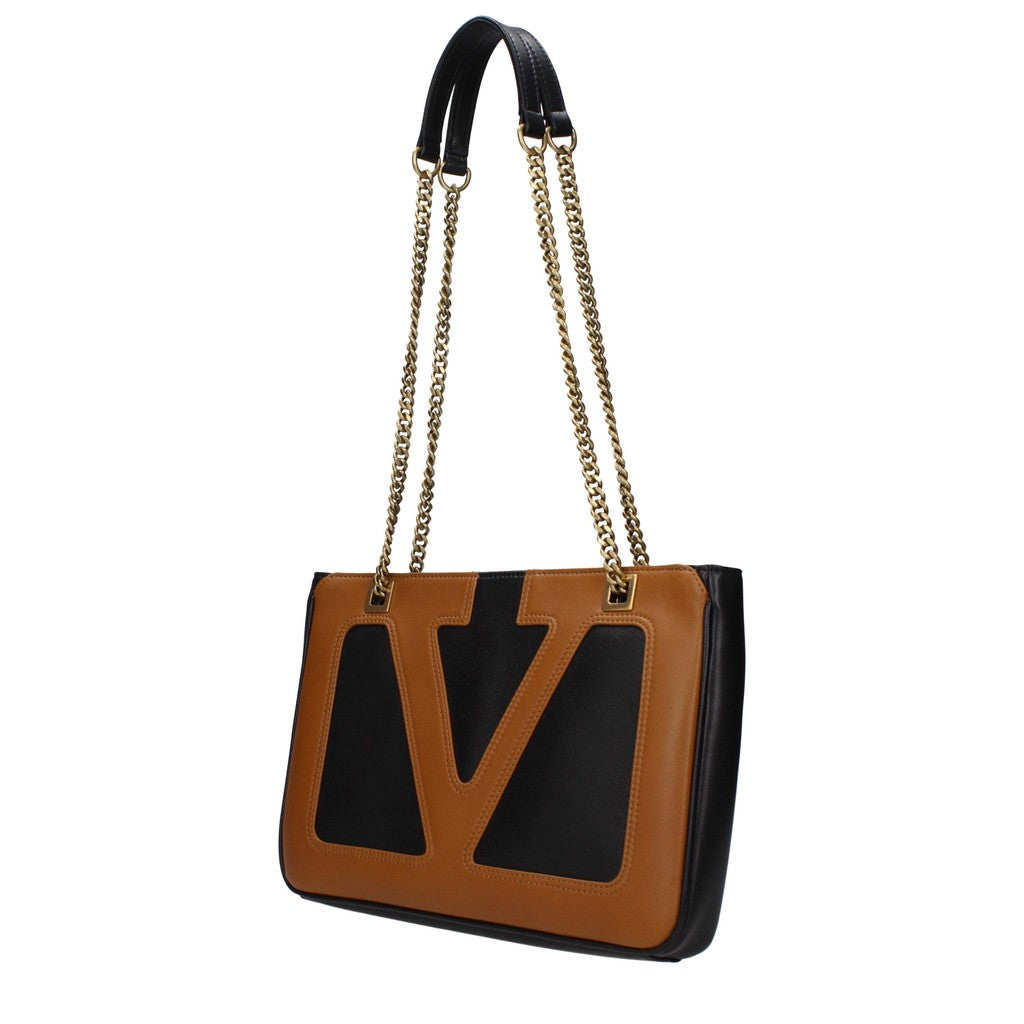 Valentino Garavani Platte schoudertas met goudkleurige details – Zwart / Bruin