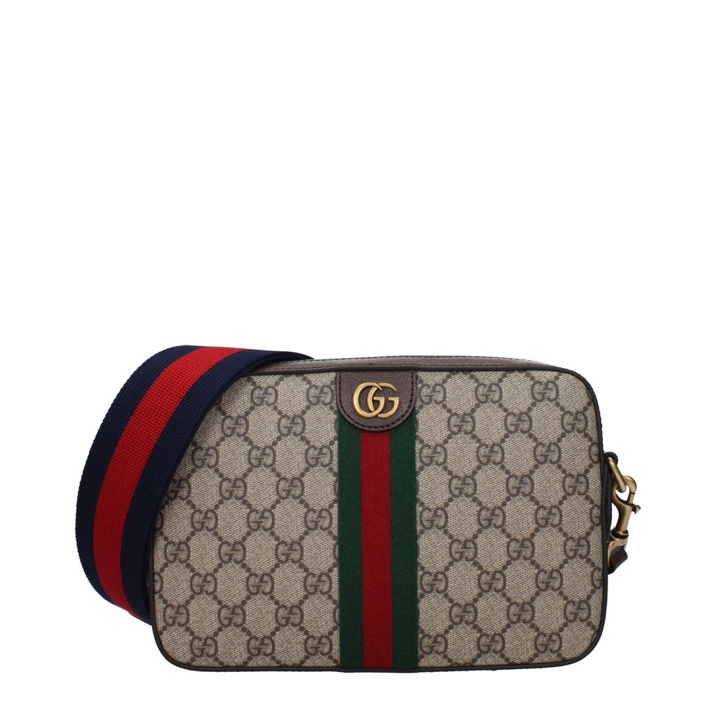 Gucci Platte crossbodytas van leer en stof – Beige