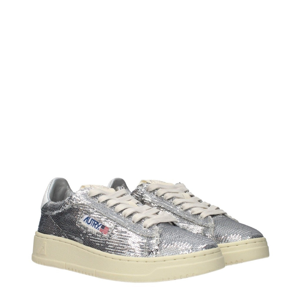 Autry Dallas Leren sneakers met pailletten – Zilver / Wit