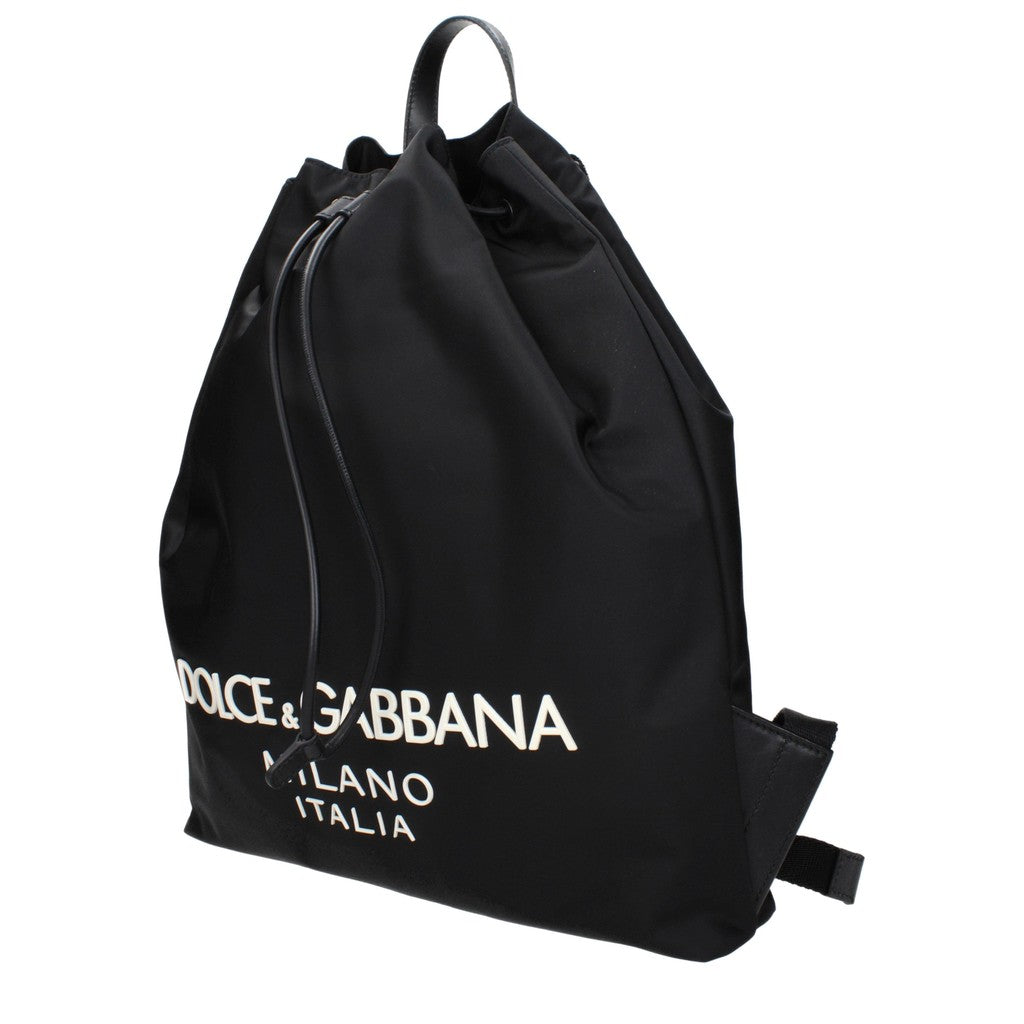 Dolce & Gabbana Platte rugzak van nylon en leer – Zwart