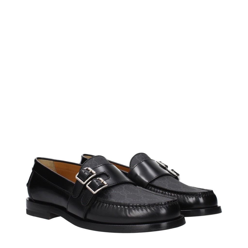 Gucci Loafers van leer en stof met zilverkleurige details – Zwart