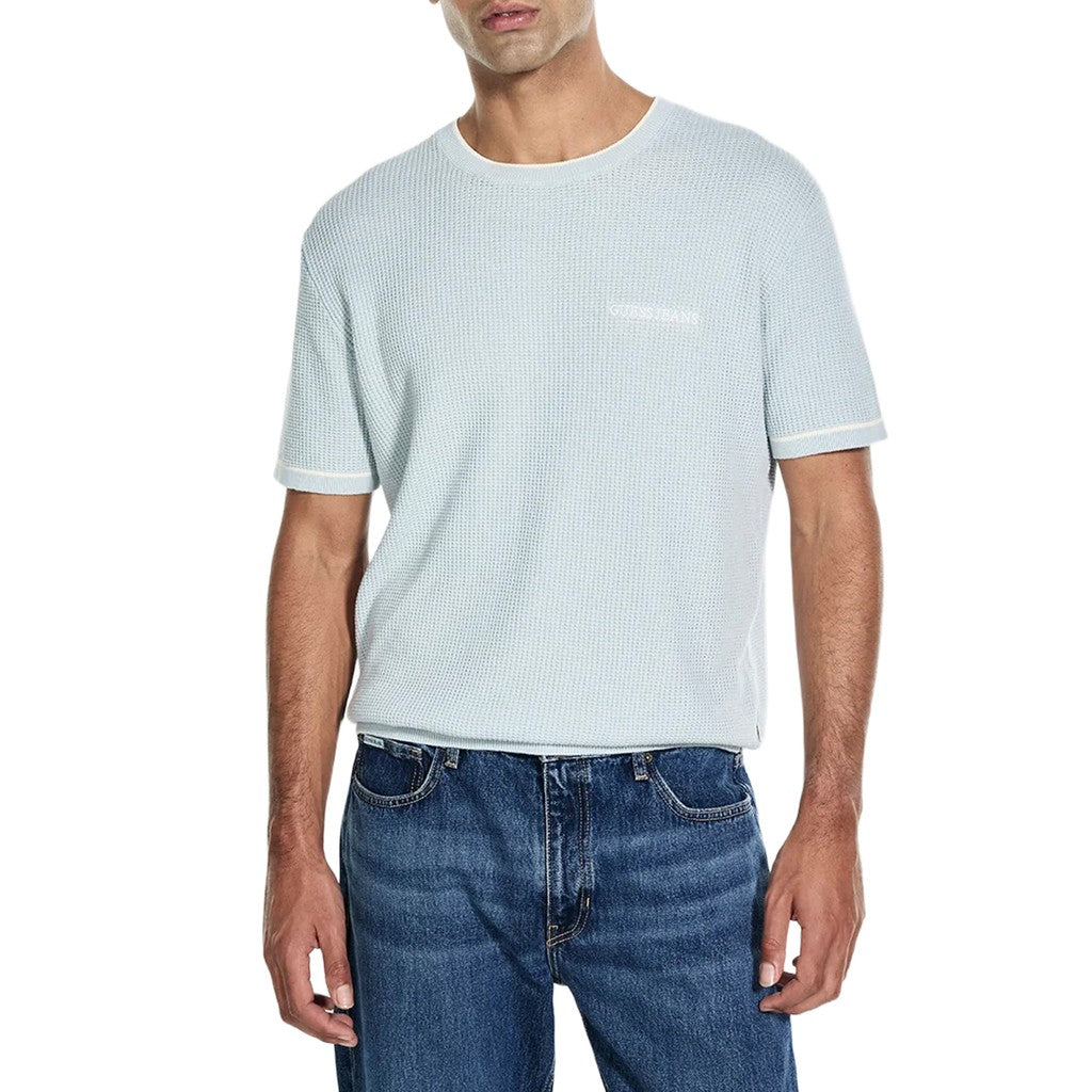 Guess Trui met korte mouwen en geborduurd logo – Lichtblauw
