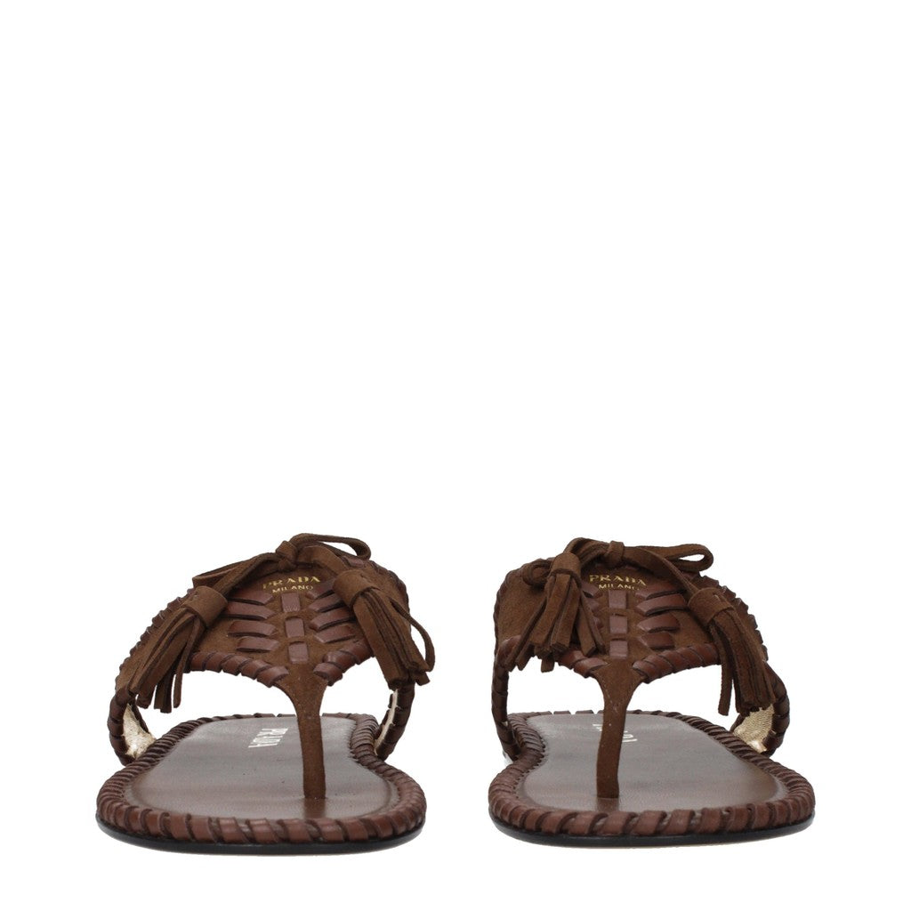 Prada Gevlochten leren teensandalen – Bruin