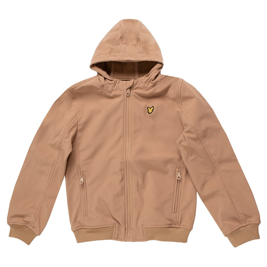 Lyle & Scott Kids Jas met capuchon en geborduurd logo – Camel