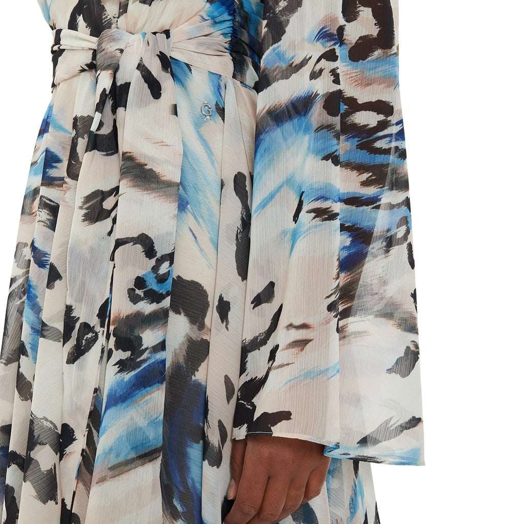 Guess Knielange jurk met V-hals en lange mouwen – Meerkleurig