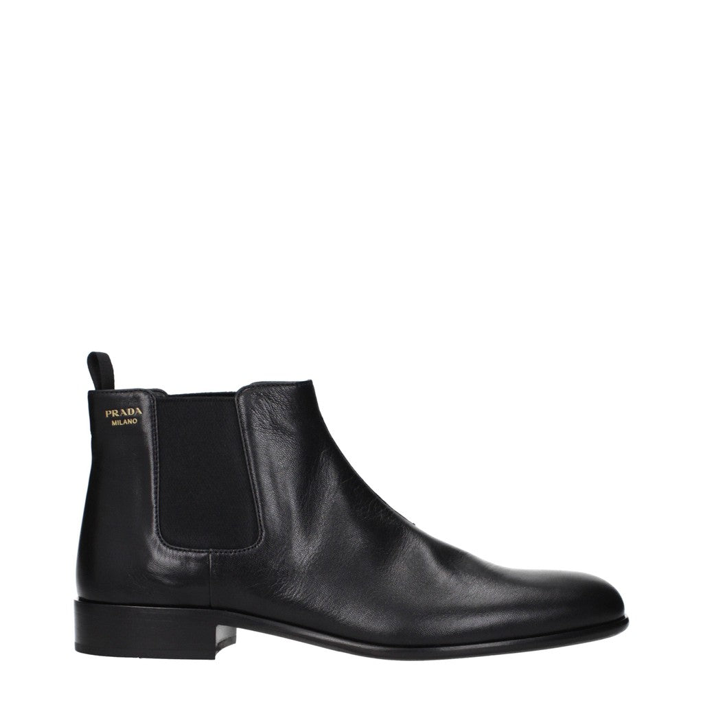 Prada Leren enkellaarzen – Zwart