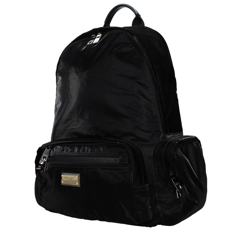 Dolce & Gabbana Rugzak van nylon en leer met ritssluiting – Zwart